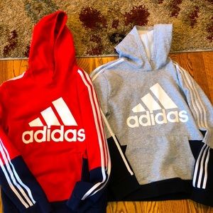 2 Boys Lg (14/16) Adidas hooded sweatshirt with front middle pocket.